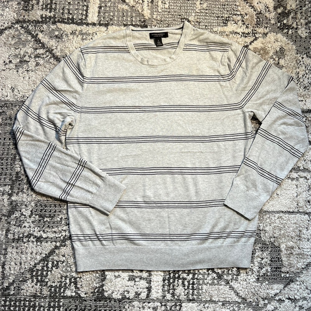 Banana Republic Sweater Mens large Blue Gray Silk Cashmere Luxury Blend knit